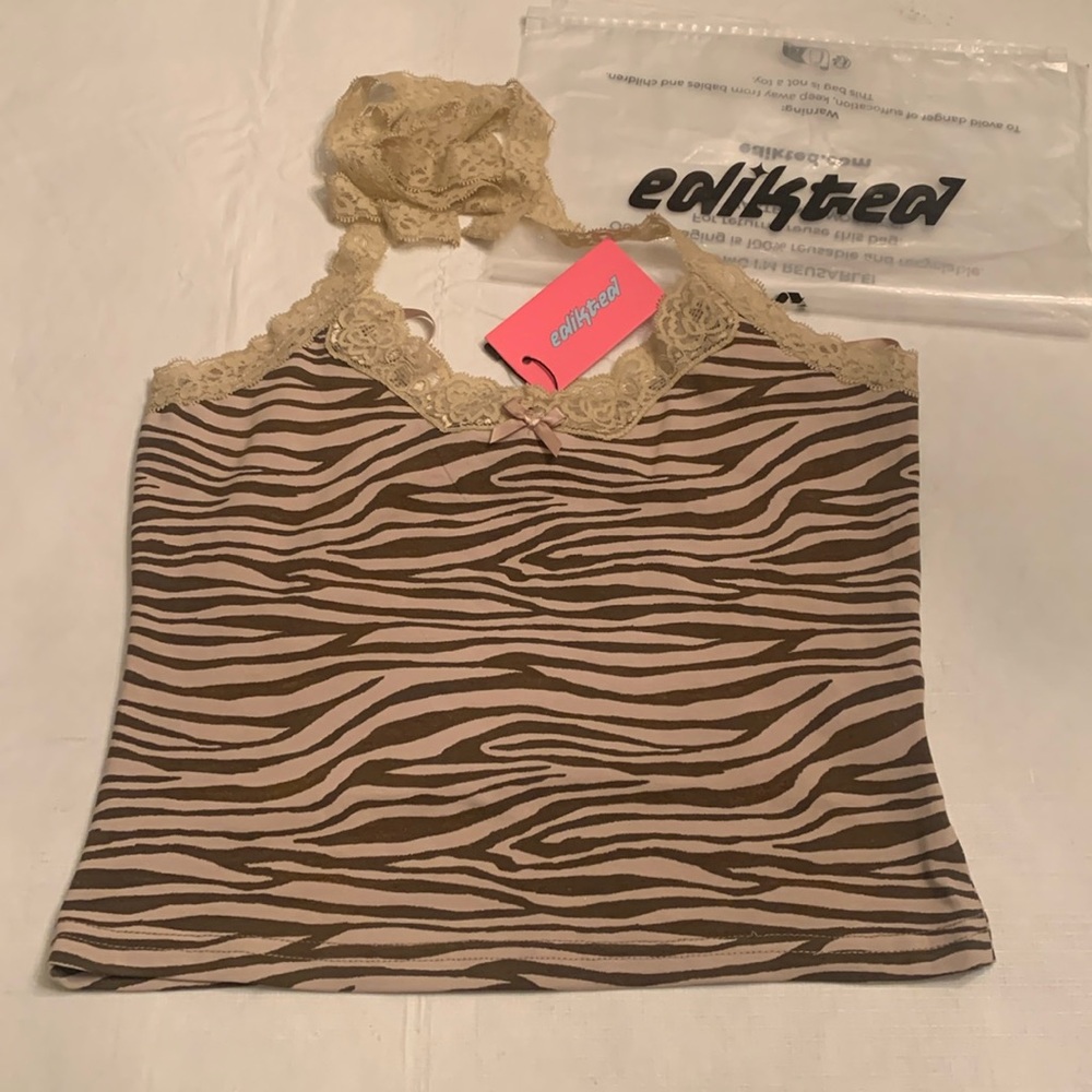 Edikted Zebra Print Camisole with Lace Trim